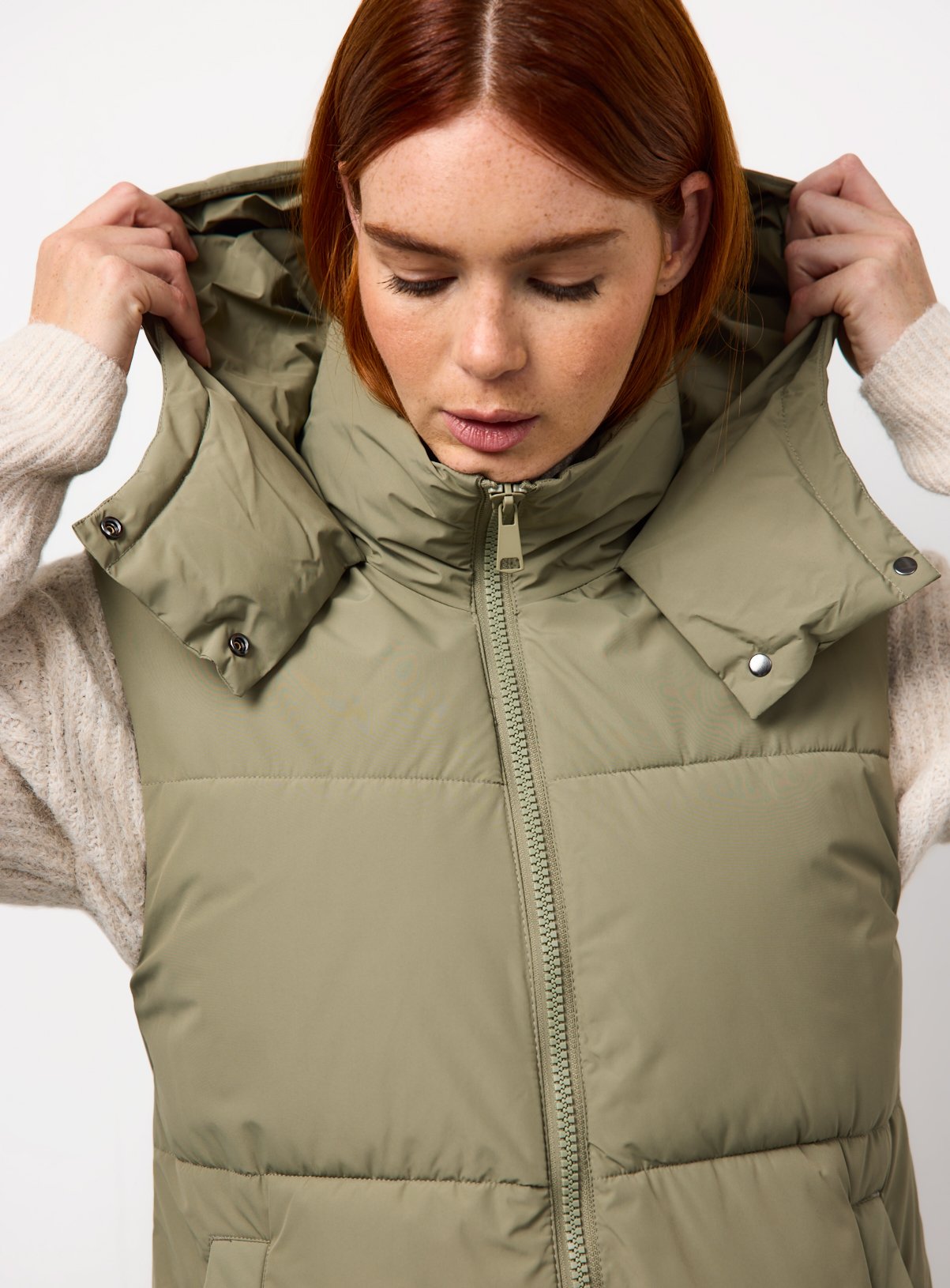 Light Khaki Longline Padded Gilet M - Image 2 thumbnail
